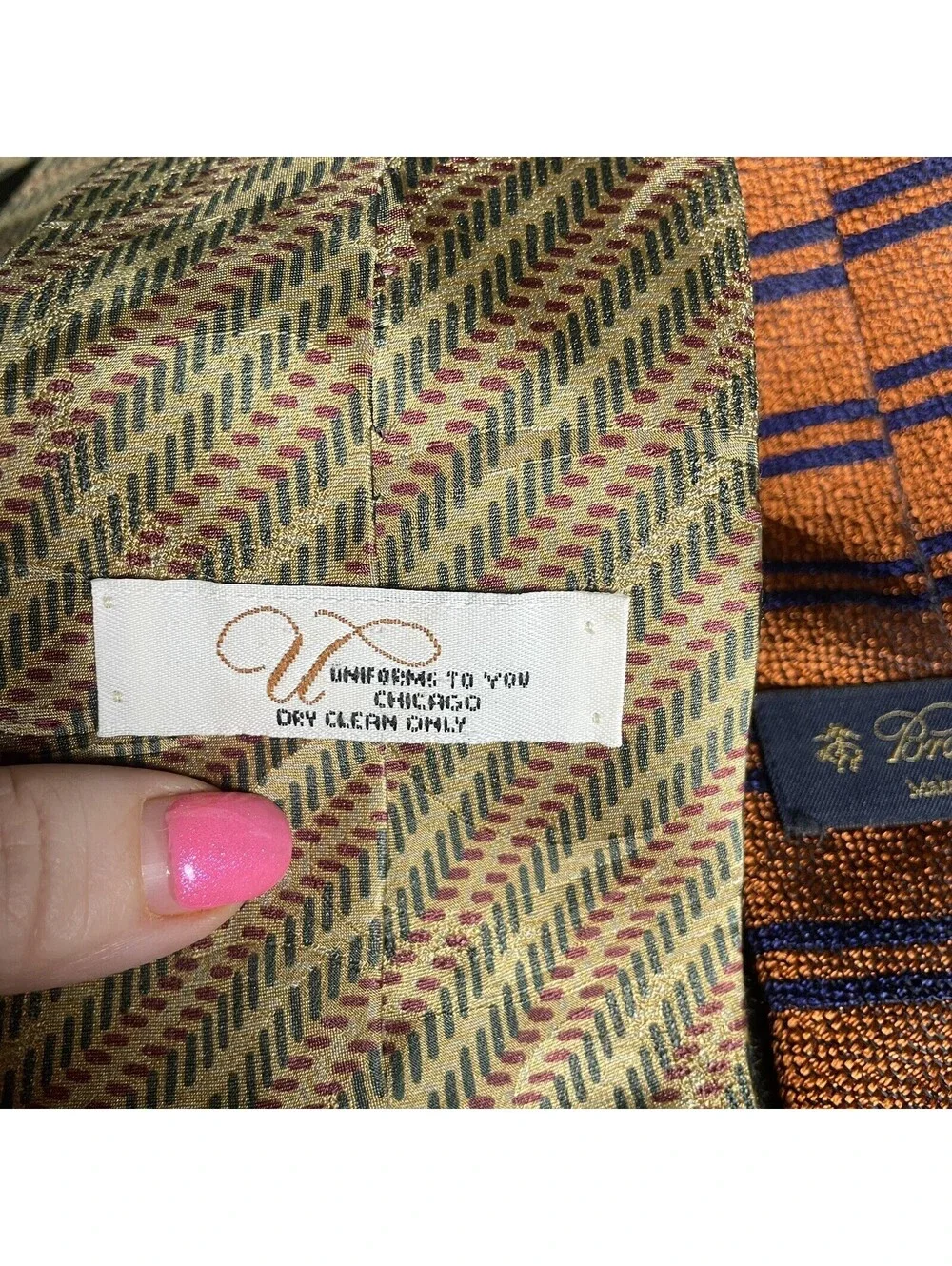 2 Vintage Men’s Neck Ties Orange & Tan 2pc Brooks Brothers 1990s Necktie